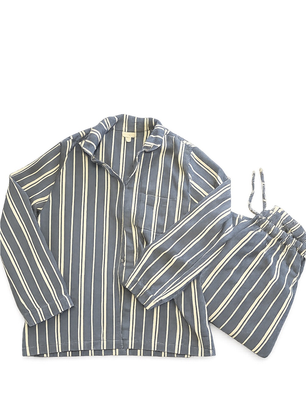 Garnet Hill 100% organic cotton Blue and Cream Striped Women's Pajama Set - Picture 2 of 10